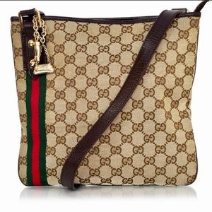 Authentic Gucci Monogram Sherry Web Messenger Crossbody Bag Shoulder Bag Tote